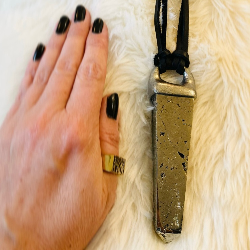 Pyrite Talisman on Leather Cord Necklace